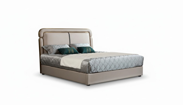 Bed Bedroom Beige Double Bed Leather Bed Modern Design Furniture Wood