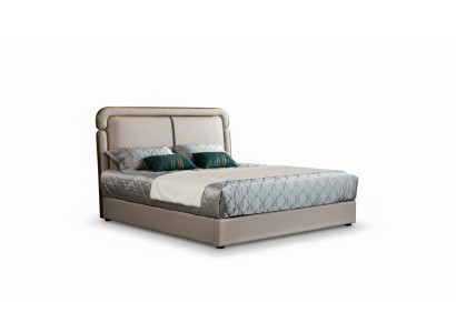 Bed Bedroom Beige Double Bed Leather Bed Modern Design Furniture Wood