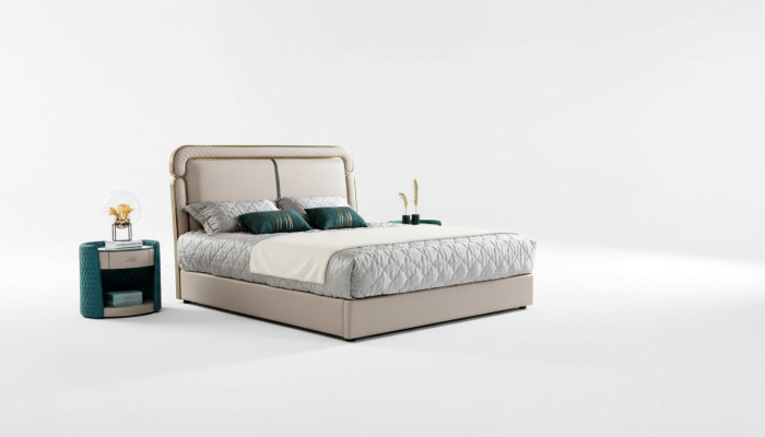 Bedroom set, console table, stool, nightstand, bed, bedroom furniture.