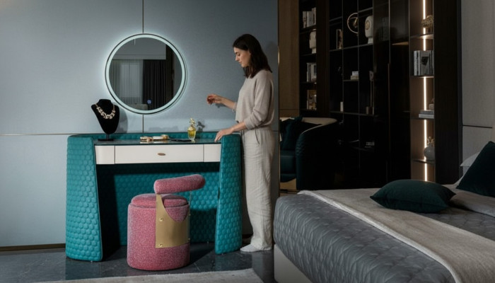 Dressing table turquoise wood leather bedroom console tables design makeup luxury