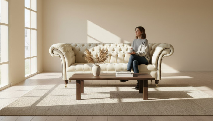 Chesterfield Cream Textile Living Room New Creative Modern Design Furniture Luxury Sofa