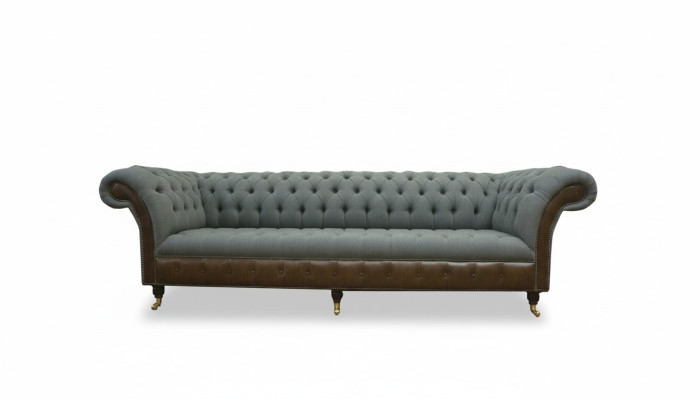 Chesterfield 4 Seater Gray Fabric Living Room Design Upholstered Sofa Large Textile Furniture