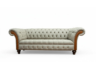 Chesterfield 3-seater beige living room design couches upholstered sofa sofas fabric