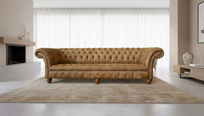 Chesterfield 4-seater light brown modern design leather sofas creative furniture