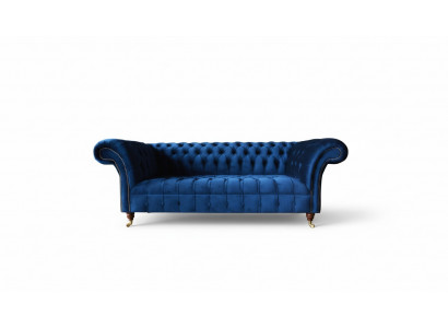 Chesterfield 3-Seater Blue Design Couches Upholstery Sofas Velvet Fabric Textile Luxury