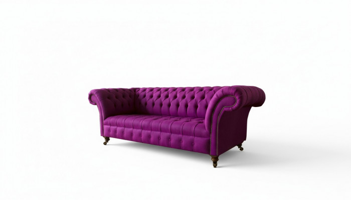 Chesterfield 3-Seater Purple Fabric Design Couches Upholstered Sofas New Creative Sofa