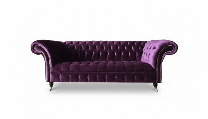 Chesterfield 3-Seater Violet Fabric Design Couch Upholstered Sofa New Textile