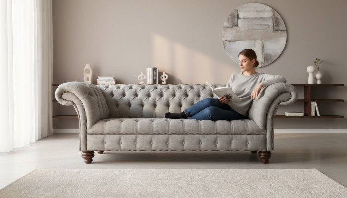 Chesterfield 3-seater living room modern light gray couch sofa new creative fabric