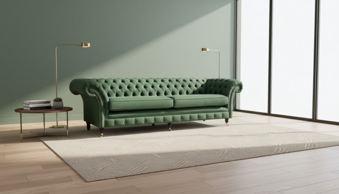 Chesterfield 4 Seater Dark Green Living Room Design Couch Sofa Big Furniture Fabric