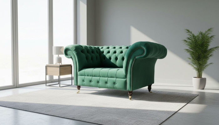 Chesterfield Armchair Fabric Green Design Upholstery New Creative Living Room Luxury