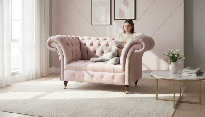 Chesterfield armchair pink textile living room modern design creative furniture new