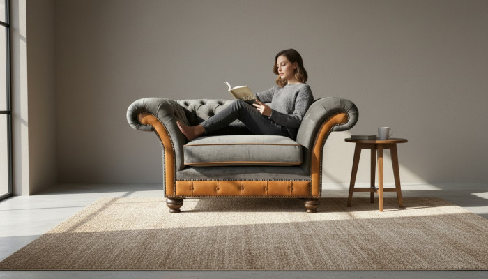Chesterfield Armchair Fabric Textile Gray Living Room Design Luxury Upholstery New Modern