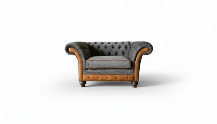 Chesterfield Armchair Fabric Textile Gray Living Room Design Luxury Upholstery New Modern