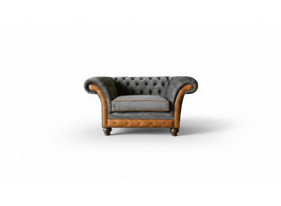 Chesterfield Armchair Fabric Textile Gray Living Room Design Luxury Upholstery New Modern