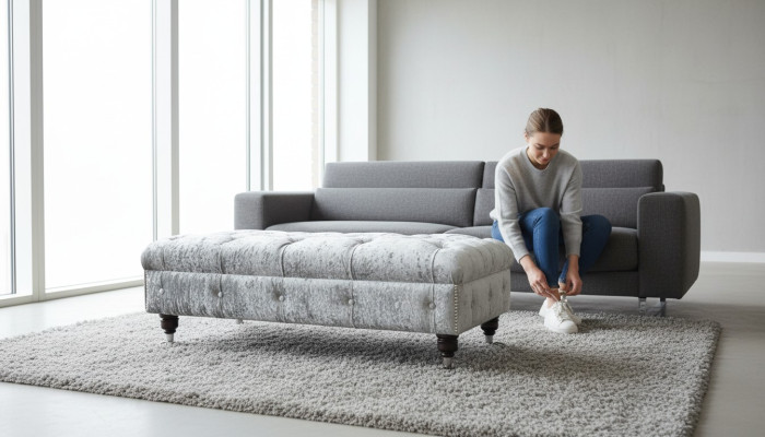 Chesterfield Upholstered Ottoman Grey Fabric Living Room Design Upholstered Sofa New Textile