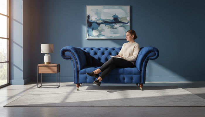 Chesterfield Armchair Textile Fabric Blue Creative Furniture New Living Room Luxury Modern