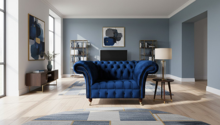 Chesterfield Armchair Textile Fabric Blue Creative Furniture New Living Room Luxury Modern