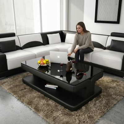 Designer coffee table upholstered table leather glass modern tables glass