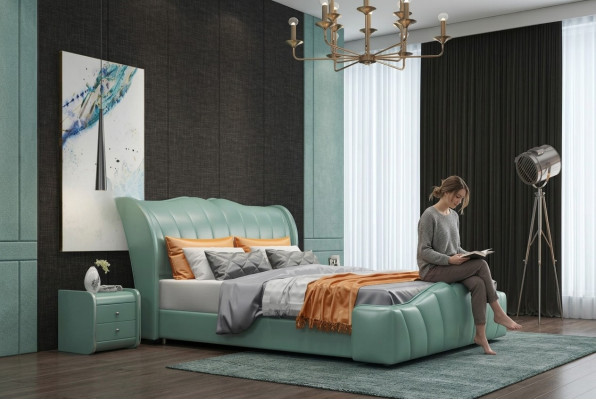 Classic bed double bed leather bed Chippendale bedroom