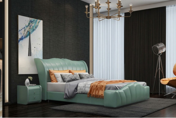 Classic bed double bed leather bed Chippendale bedroom