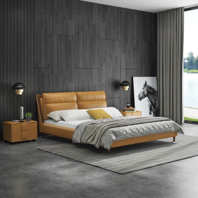 Design leather bed luxury upholstered beds double bedroom 180x200 orange furniture