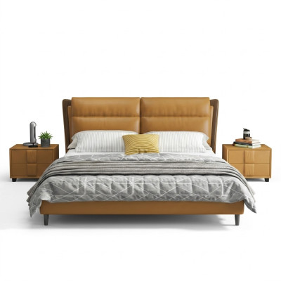 Design leather bed luxury upholstered beds double bedroom 180x200 orange furniture