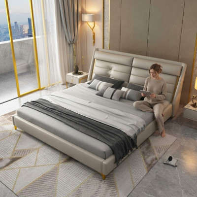 Luxury bedroom double bed 180x200cm leather beds bed frame