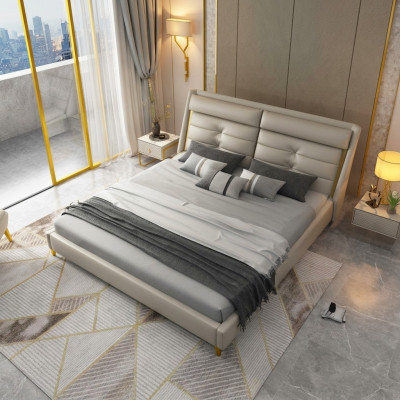 Luxury bedroom double bed 180x200cm leather beds bed frame