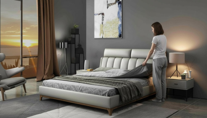 Modern design bed 180x200 leather wood beds double sleeping room