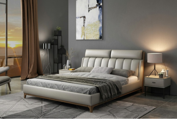 Modern design bed 180x200 leather wood beds double sleeping room
