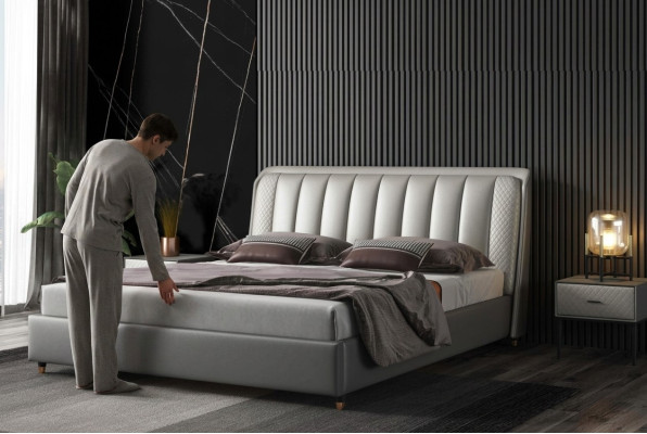 Designer bed bedroom beds textile leather hotel luxury upholstered XXL big wood