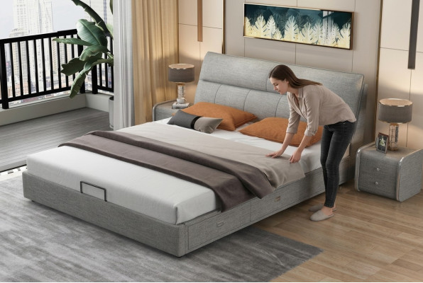 Design leather bed modern hotel frame luxury bedroom double beds couple