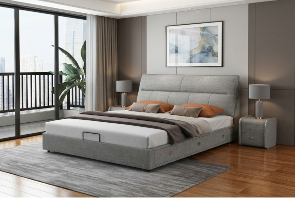 Design leather bed modern hotel frame luxury bedroom double beds couple