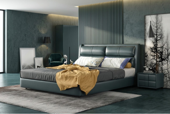 Leather bed upholstery design luxury double hotel beds sleep room marriage 180x200 cm