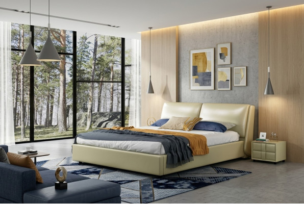 Leather bed double beds modern frame luxury bedroom hotel 180x200
