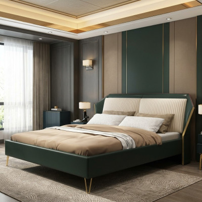 Luxury Textile Bed Double Design Bedroom Classic Beds Green