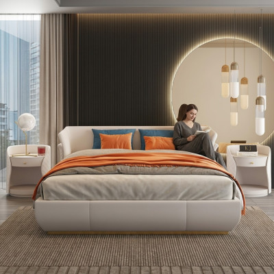 Designer bed double beds modern hotel leather double bed 180x200cm