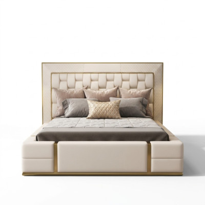Double bed leather bed beds bed leather upholstered bedroom 180x200cm