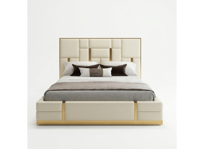 Modern luxury bed bedroom Italian leather upholstered double beds metal design.