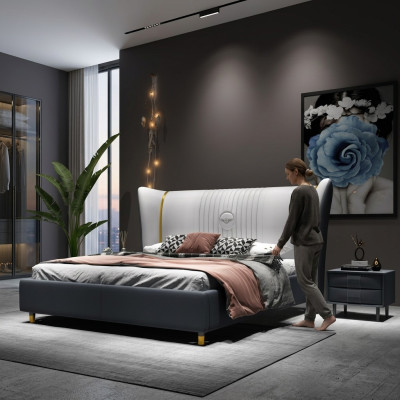 Designer double bed hotel luxury bedroom 150/180x200cm leather
