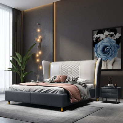 Designer double bed hotel luxury bedroom 150/180x200cm leather