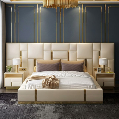 Bed Pillow Design Luxury Wood Double Hotel Beds Marital Sleep Room
