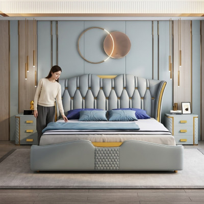 Green bedroom bed upholstery design double hotel beds 180x200cm