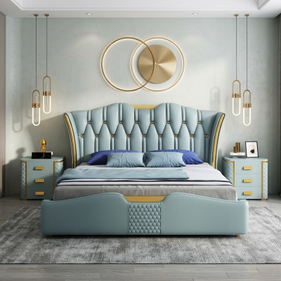 Green bedroom bed upholstery design double hotel beds 180x200cm