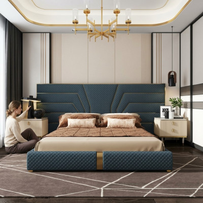 Designer bed 180x200 leather textile beds double bedroom luxury