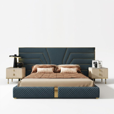 Designer bed 180x200 leather textile beds double bedroom luxury
