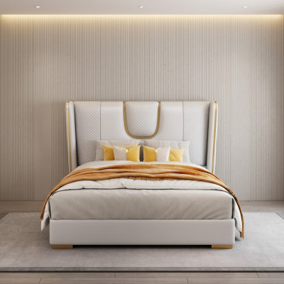 Luxury bedroom double bed 150/180x200cm leather metal beds