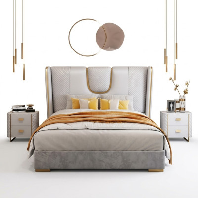 Luxury bedroom double bed 150/180x200cm leather metal beds