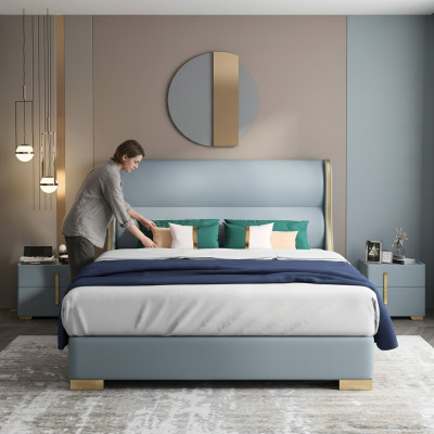 Luxury bedroom designer double bed 150/180x200cm leather metal