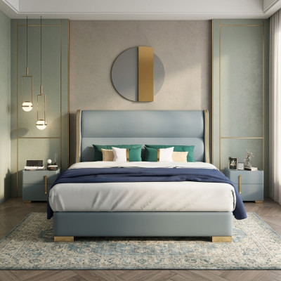 Luxury bedroom designer double bed 150/180x200cm leather metal